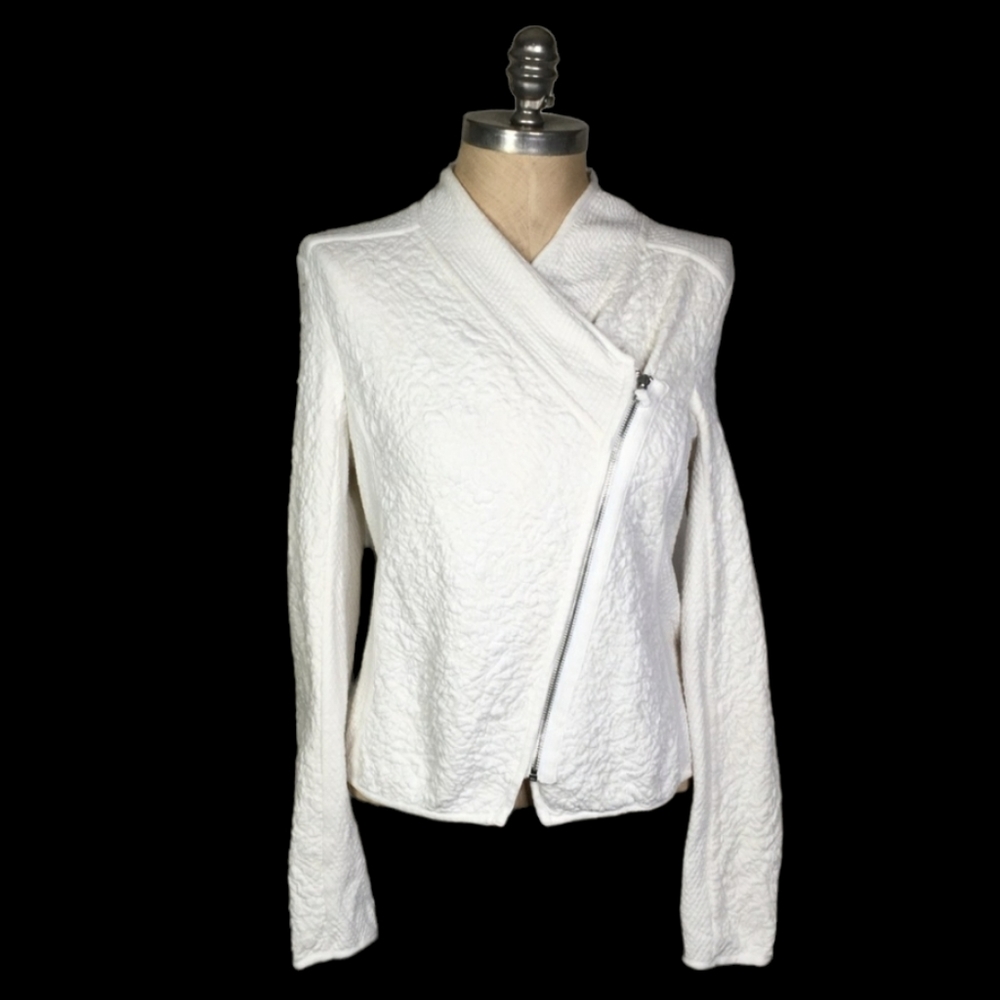 ANTHROPOLOGY MOTH Zippered Front Ivory White Textured MOTO Jacket M